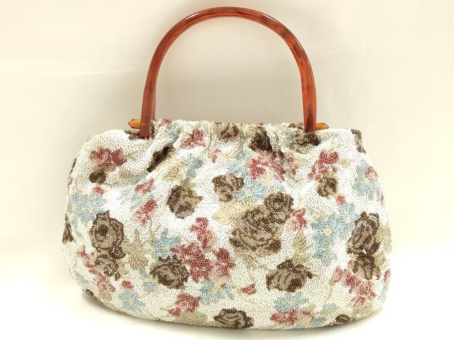 平和屋着物●和装小物　和装バッグ　ハンドバッグ　ビーズバッグ　花柄　逸品　AABH6651ay