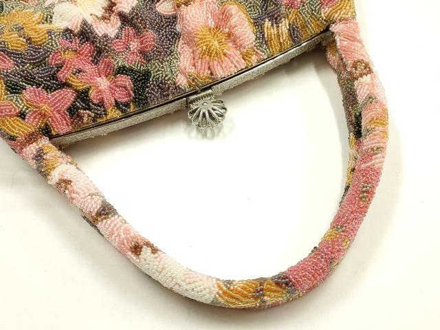 平和屋着物●和装小物　和装バッグ　ハンドバッグ　ビーズバッグ　花柄　逸品　AABH6652ay_3
