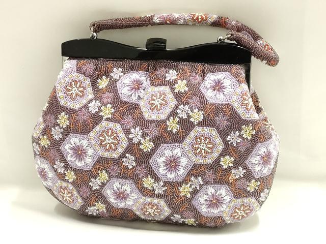 平和屋着物●和装小物　和装バッグ　ハンドバッグ　ビーズバッグ　花亀甲　逸品　AABH6654ay
