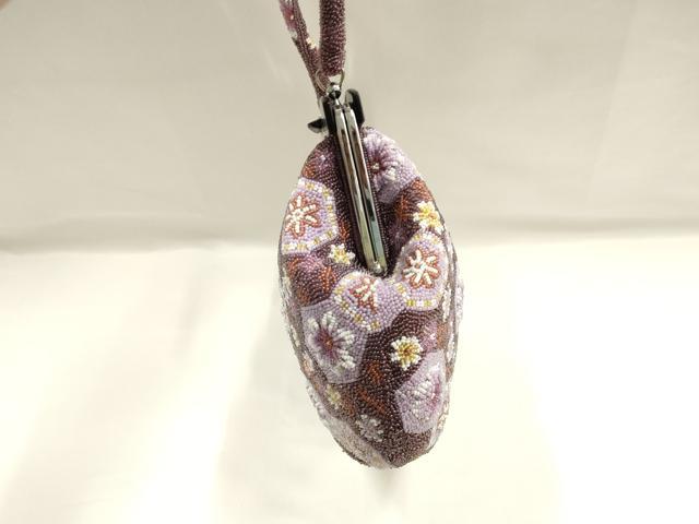 平和屋着物●和装小物　和装バッグ　ハンドバッグ　ビーズバッグ　花亀甲　逸品　AABH6654ay_5