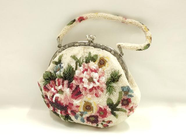 平和屋着物●和装小物　和装バッグ　ハンドバッグ　ビーズバッグ　花柄　逸品　AABH6655ｑ