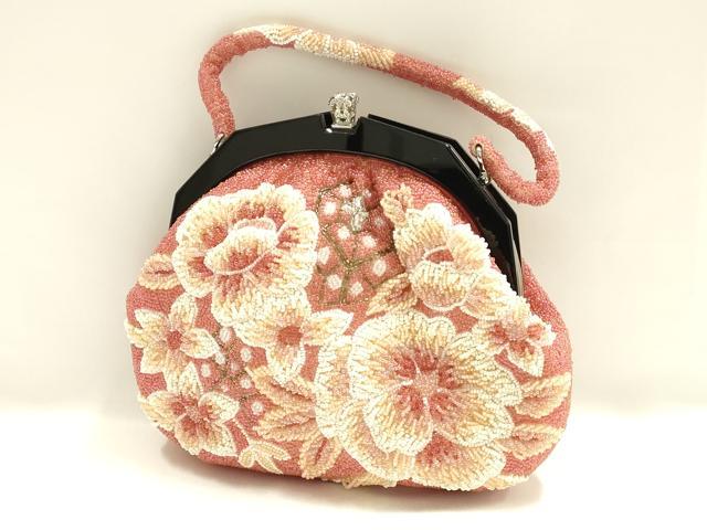 平和屋着物●和装小物　和装バッグ　ハンドバッグ　ビーズバッグ　花柄　逸品　AABH6657ay