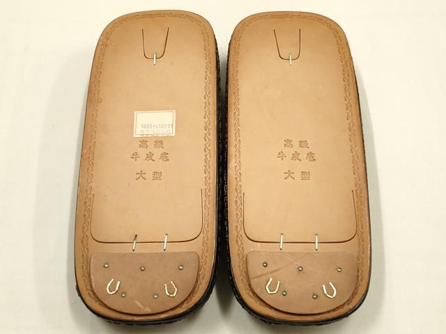 平和屋着物●男性　和装小物　雪駄・巾着セット　網代　牛皮底　逸品　未使用　AABH6698ay_5