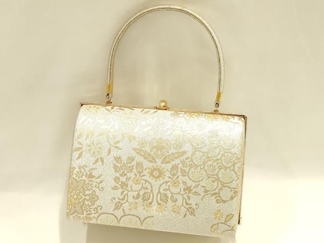平和屋着物●和装小物　和装バッグ　ハンドバッグ　草花文　金銀糸　帯地使用　逸品　AABH6745ay_1