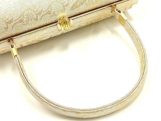 平和屋着物●和装小物　和装バッグ　ハンドバッグ　草花文　金銀糸　帯地使用　逸品　AABH6745ay_4