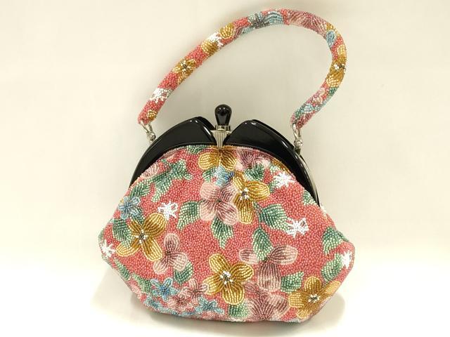 平和屋着物●和装小物　和装バッグ　ハンドバッグ　ビーズバッグ　花柄　逸品　AABH6757ay