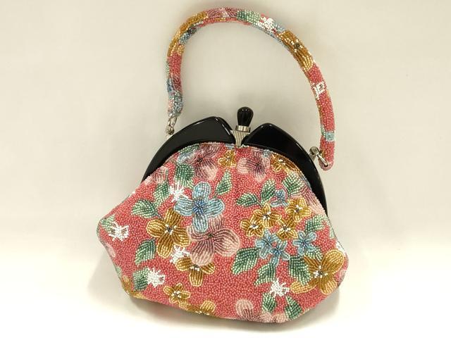 平和屋着物●和装小物　和装バッグ　ハンドバッグ　ビーズバッグ　花柄　逸品　AABH6757ay_1