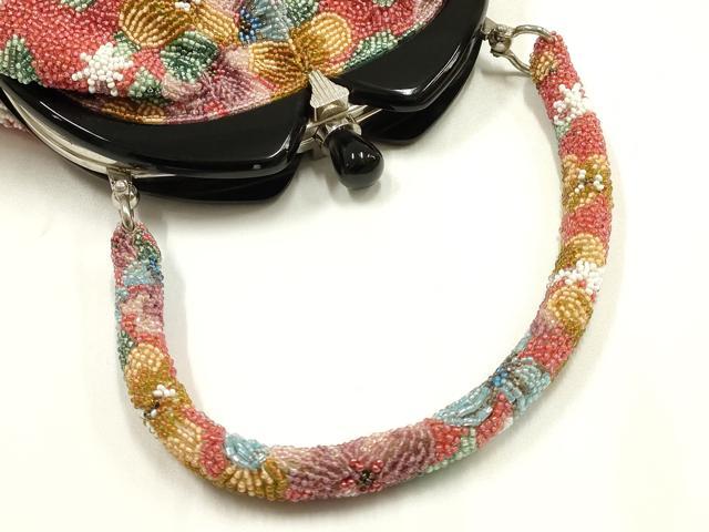 平和屋着物●和装小物　和装バッグ　ハンドバッグ　ビーズバッグ　花柄　逸品　AABH6757ay_3