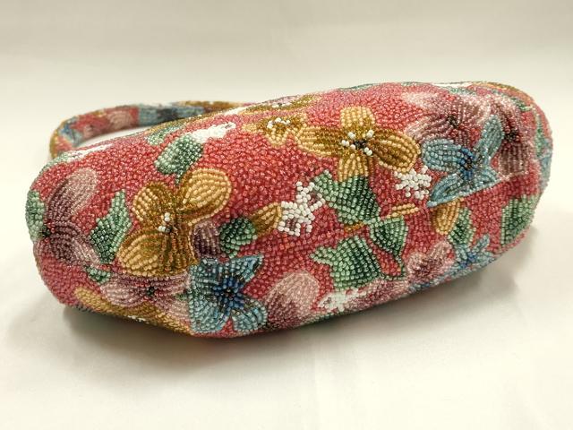 平和屋着物●和装小物　和装バッグ　ハンドバッグ　ビーズバッグ　花柄　逸品　AABH6757ay_4