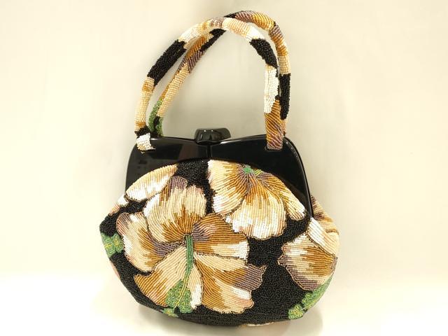 平和屋着物●和装小物　和装バッグ　ハンドバッグ　ビーズバッグ　花柄　逸品　AABH6760ay
