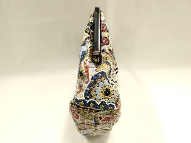 平和屋着物●和装小物　和装バッグ　ハンドバッグ　ビーズバッグ　幾何学花文　逸品　AABH6762ay_5