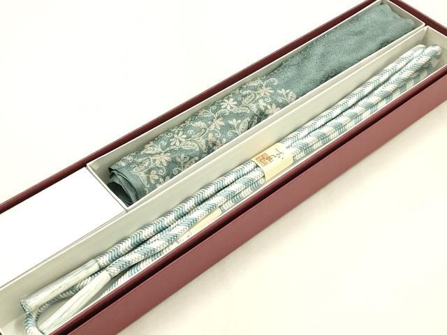 平和屋着物●和装小物　帯締め・帯揚げセット　翠嵐工房　奈良組　花唐草文　縫取ちりめん　正絹　逸品　未使用　AABH6794ay