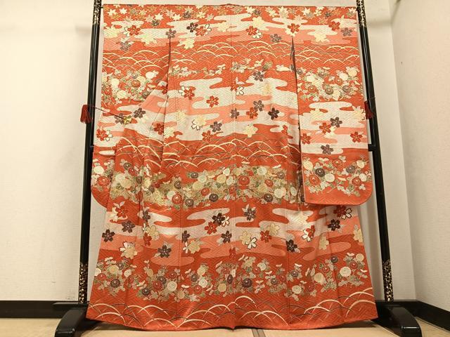 平和屋着物●豪華振袖　駒刺繍　草花文　金彩　正絹　逸品　AABH6825ph