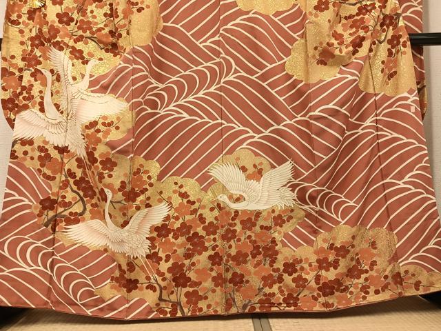 平和屋着物●豪華振袖　友禅　作家物　駒刺繍　群鶴立波梅文　金彩　正絹　逸品　AABH6827ph_2