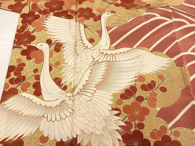 平和屋着物●豪華振袖　友禅　作家物　駒刺繍　群鶴立波梅文　金彩　正絹　逸品　AABH6827ph_3