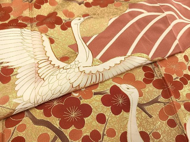 平和屋着物●豪華振袖　友禅　作家物　駒刺繍　群鶴立波梅文　金彩　正絹　逸品　AABH6827ph_4