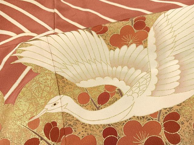平和屋着物●豪華振袖　友禅　作家物　駒刺繍　群鶴立波梅文　金彩　正絹　逸品　AABH6827ph_5