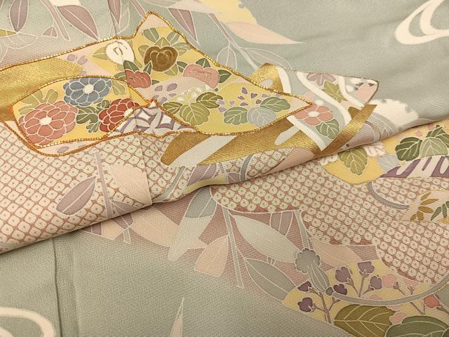 平和屋着物●創業460年・千總　訪問着　友禅　駒刺繍　流水草花文　暈し染め　金彩　正絹　逸品　AABH6894ph_4