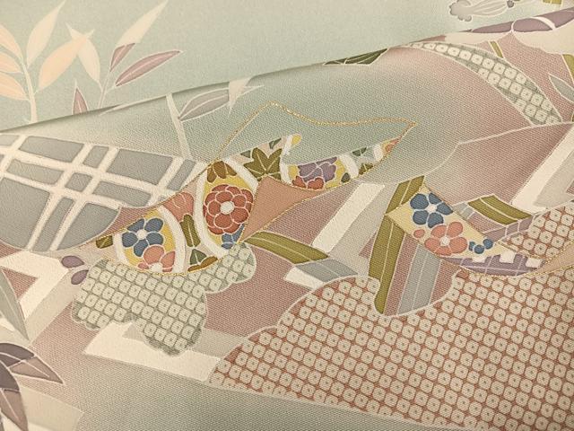 平和屋着物●創業460年・千總　訪問着　友禅　駒刺繍　流水草花文　暈し染め　金彩　正絹　逸品　AABH6894ph_5
