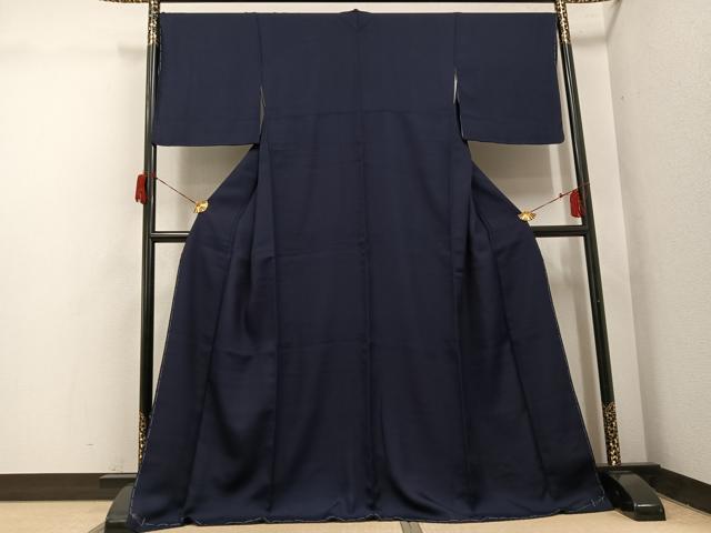 平和屋着物●本藍　色無地　藍鉄色　ロング丈　正絹　逸品　未使用　AABH6938ph_1