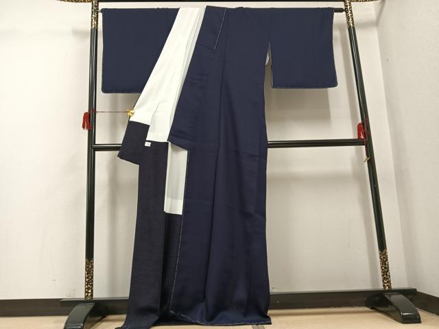 平和屋着物●本藍　色無地　藍鉄色　ロング丈　正絹　逸品　未使用　AABH6938ph_2