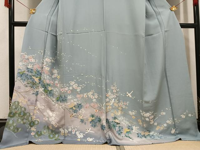 平和屋着物●訪問着　友禅　刺繍　花鳥文　暈し染め　金糸　ロング丈　正絹　逸品　AABH6949ph_2