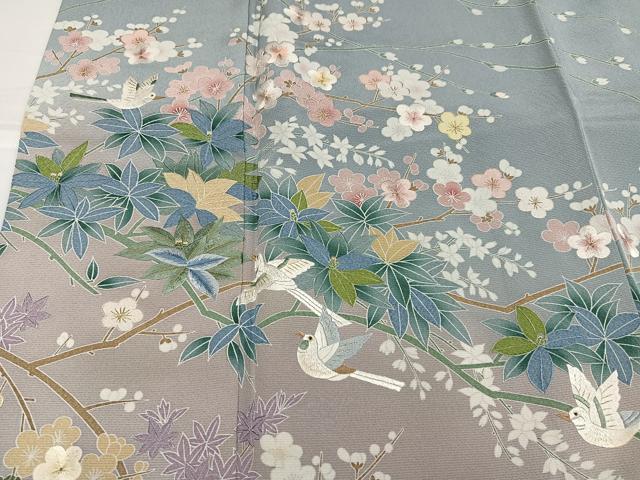 平和屋着物●訪問着　友禅　刺繍　花鳥文　暈し染め　金糸　ロング丈　正絹　逸品　AABH6949ph_3