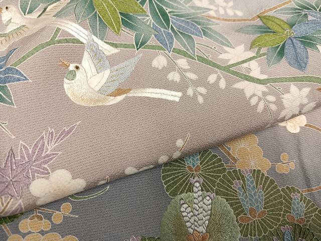 平和屋着物●訪問着　友禅　刺繍　花鳥文　暈し染め　金糸　ロング丈　正絹　逸品　AABH6949ph_4