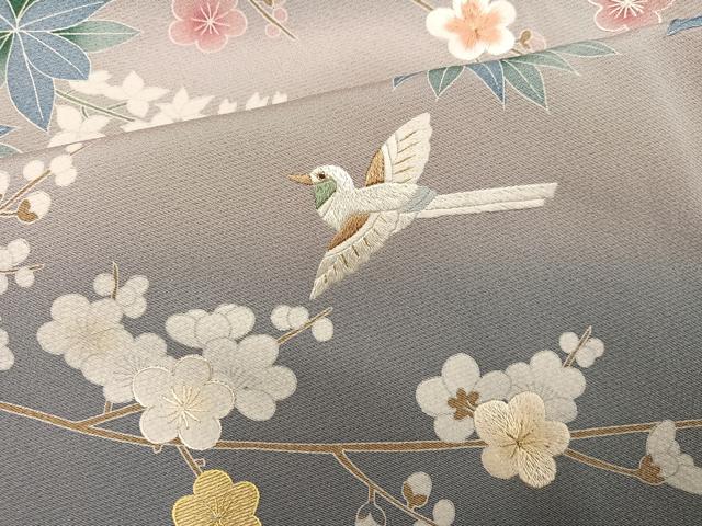平和屋着物●訪問着　友禅　刺繍　花鳥文　暈し染め　金糸　ロング丈　正絹　逸品　AABH6949ph_5