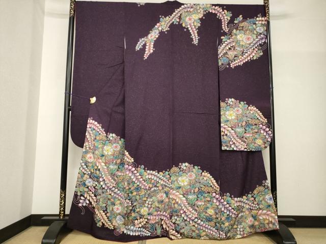 平和屋着物●豪華振袖　辻が花　舞花文　銀通し地　正絹　逸品　AABH7009ck 平和屋着物○豪華振袖 辻が花 舞花文 銀通し地 正絹 逸品 AABH7009ck