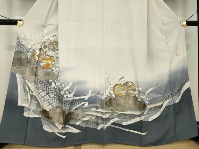 平和屋着物●ブライダルファッションデザイナー・桂由美　色留訪問着　花鳥鼓文　暈し染め　金銀彩　正絹　逸品　AABH7086ck_2