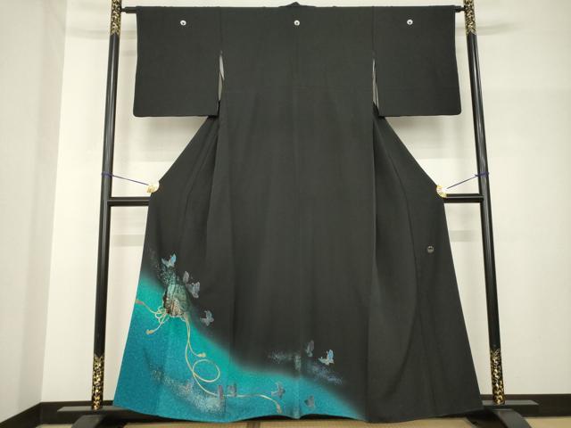 平和屋着物●TOKI志すい キモノモードオリジナルブランド　黒留袖　花蝶文　暈し染め　黒地　金彩　正絹　逸品　AABH7087ck