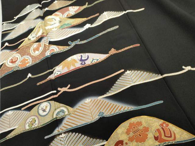 平和屋着物●創業460年・千總　黒留袖　駒刺繍　双鶴吉祥松文　金彩　正絹　逸品　AABH7139cs_4
