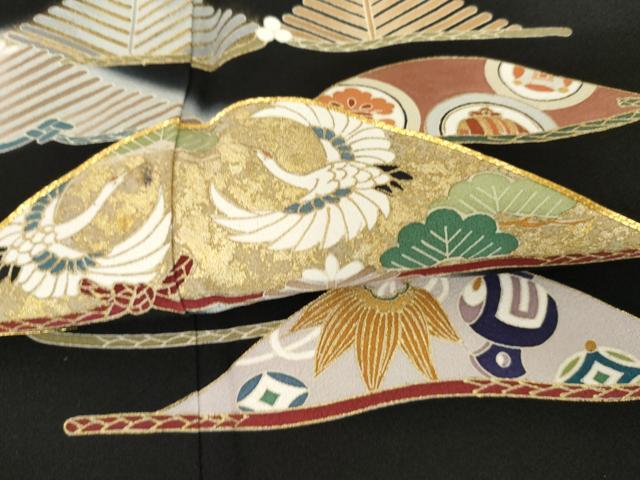 平和屋着物●創業460年・千總　黒留袖　駒刺繍　双鶴吉祥松文　金彩　正絹　逸品　AABH7139cs_5