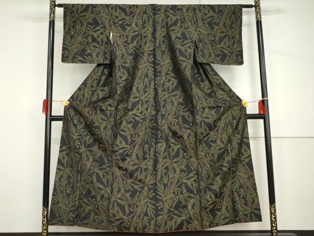 平和屋着物●本場大島紬　笹竹文　黒地　正絹　逸品　AABH7162cs_1