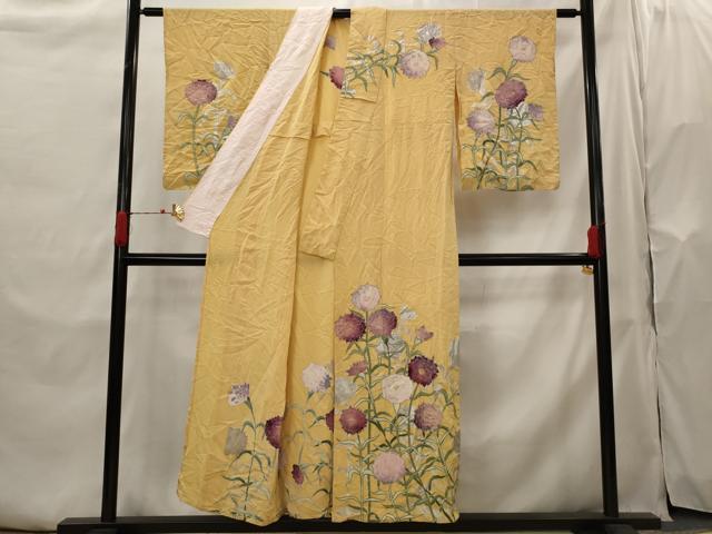 平和屋着物▽訪問着　単衣　手描き　草花文　金銀彩　正絹　逸品　AABH7440st_1