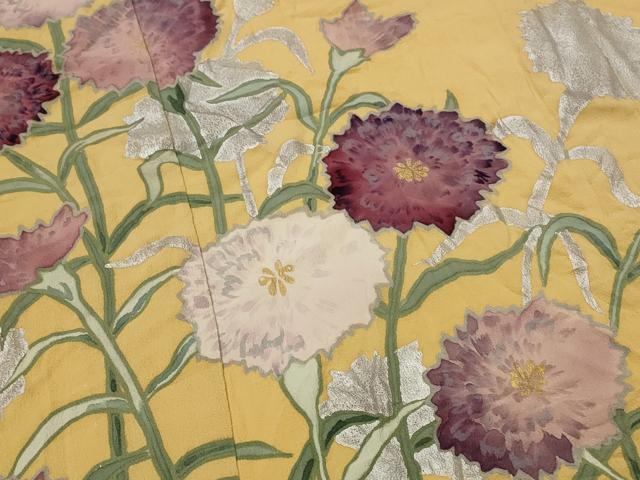 平和屋着物▽訪問着　単衣　手描き　草花文　金銀彩　正絹　逸品　AABH7440st_3