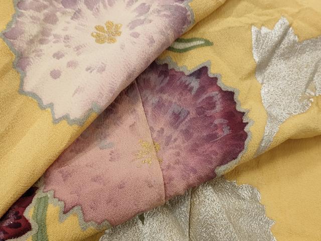 平和屋着物▽訪問着　単衣　手描き　草花文　金銀彩　正絹　逸品　AABH7440st_6