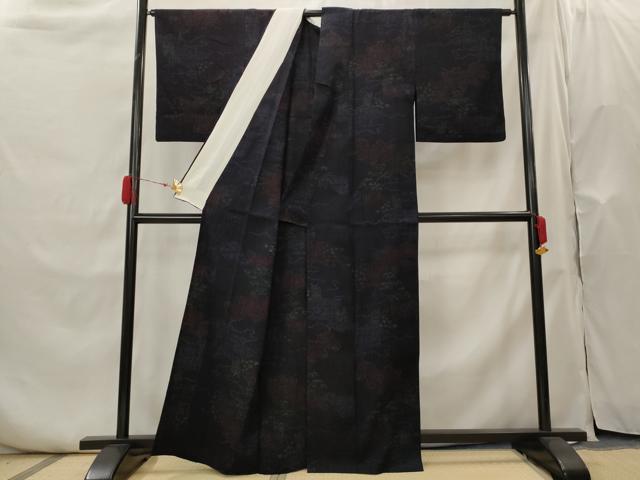平和屋着物▽結城ちぢみ　単衣　流水草花文　正絹　逸品　AABH7454st_2