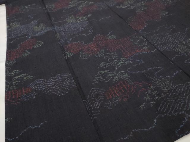 平和屋着物▽結城ちぢみ　単衣　流水草花文　正絹　逸品　AABH7454st_3