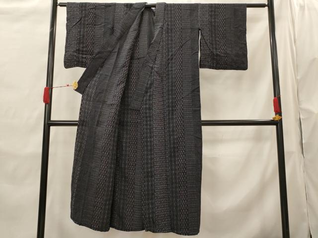 平和屋着物▽上質な紬　単衣　間道　正絹　逸品　AABH7461st_2