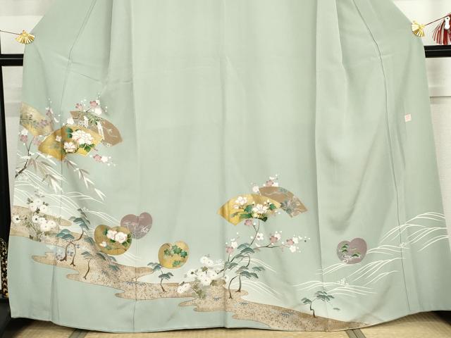 平和屋着物●豪華色留袖　友禅　作家物　駒刺繍　地紙花松文　金彩　正絹　逸品　AABH7790cs_2