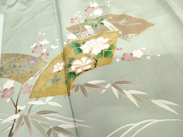 平和屋着物●豪華色留袖　友禅　作家物　駒刺繍　地紙花松文　金彩　正絹　逸品　AABH7790cs_3
