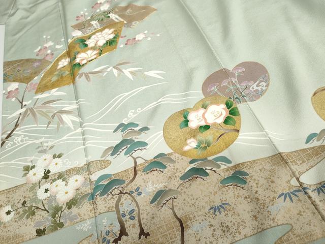 平和屋着物●豪華色留袖　友禅　作家物　駒刺繍　地紙花松文　金彩　正絹　逸品　AABH7790cs_4