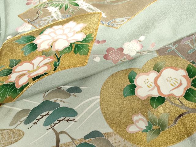 平和屋着物●豪華色留袖　友禅　作家物　駒刺繍　地紙花松文　金彩　正絹　逸品　AABH7790cs_5