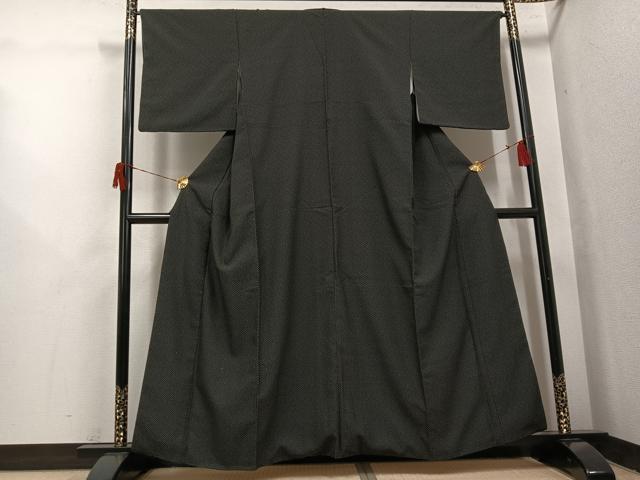 平和屋着物●お召　十字絣　黒地　正絹　逸品　AABH8253ph_1