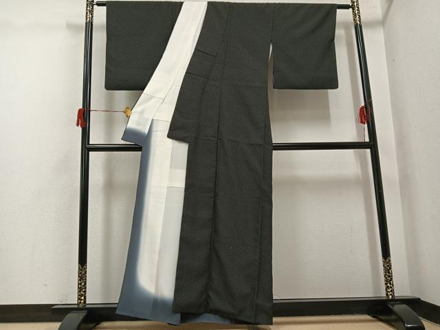 平和屋着物●お召　十字絣　黒地　正絹　逸品　AABH8253ph_2