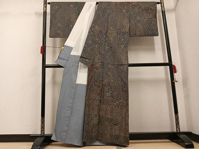 平和屋着物●二代目更甚　江戸更紗　訪問着　本場大島紬　染大島　更紗文　正絹　逸品　AABH8254ph_1