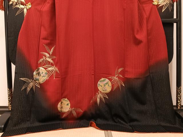 平和屋着物●豪華振袖　松竹梅飛鶴毬文　暈し染め　金彩　金通し地　ロング丈　正絹　逸品　AABH8262ph_2