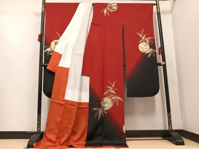 平和屋着物●豪華振袖　松竹梅飛鶴毬文　暈し染め　金彩　金通し地　ロング丈　正絹　逸品　AABH8262ph_1